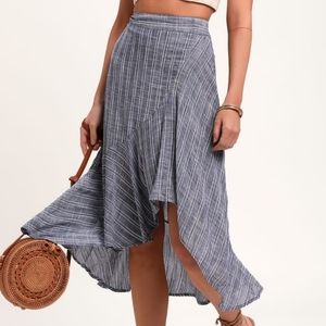 Striped ruffle midi skirt
